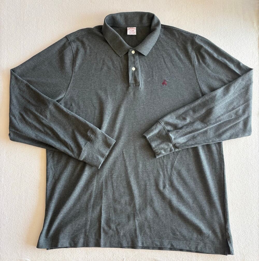Brooks Brothers Original Fit Long Sleeve Performance Polo Top Men’s 2XL Gray
